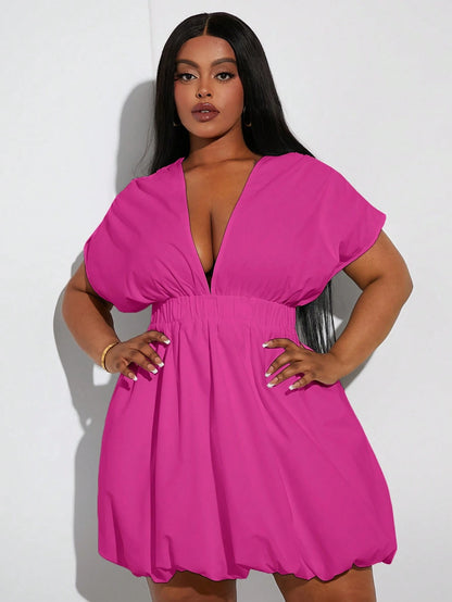 Plus-Size Bubble Hem Short Sleeve Dress