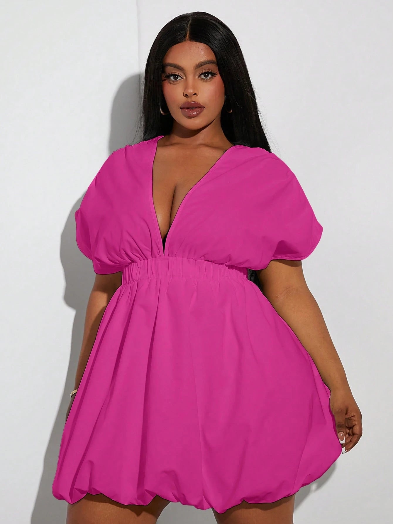Plus-Size Bubble Hem Short Sleeve Dress