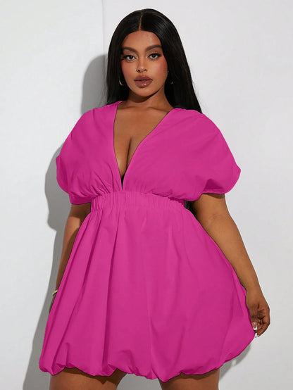 Plus-Size Bubble Hem Short Sleeve Dress