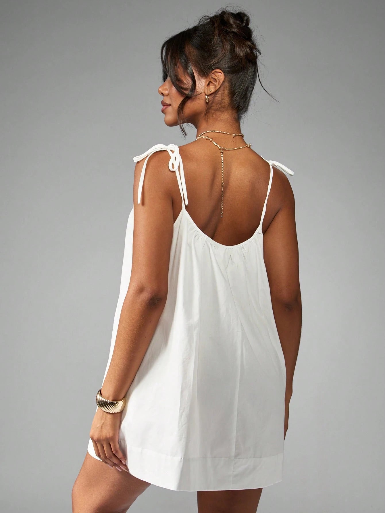 Tie shoulder mini smock dress with pockets