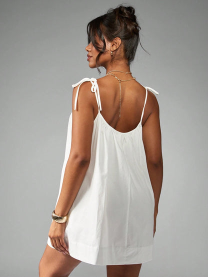 Tie shoulder mini smock dress with pockets