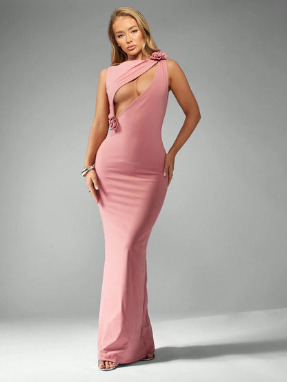 Rose Detailed Bodycon Maxi Dress