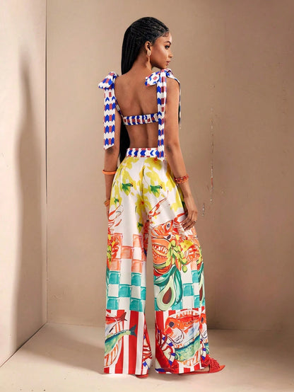 Bow Strap Crop Top & Pants Set