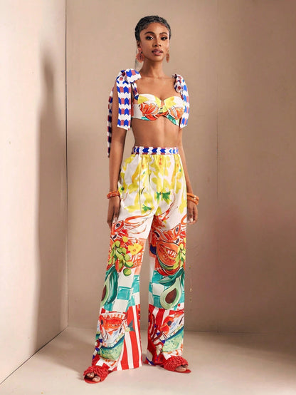 Bow Strap Crop Top & Pants Set