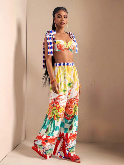 Bow Strap Crop Top & Pants Set