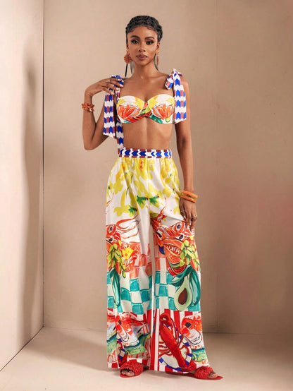 Bow Strap Crop Top & Pants Set