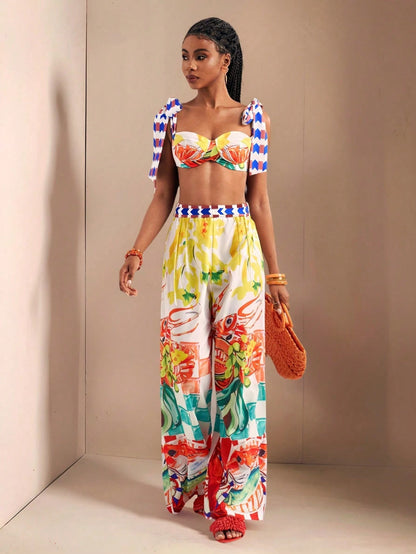 Bow Strap Crop Top & Pants Set