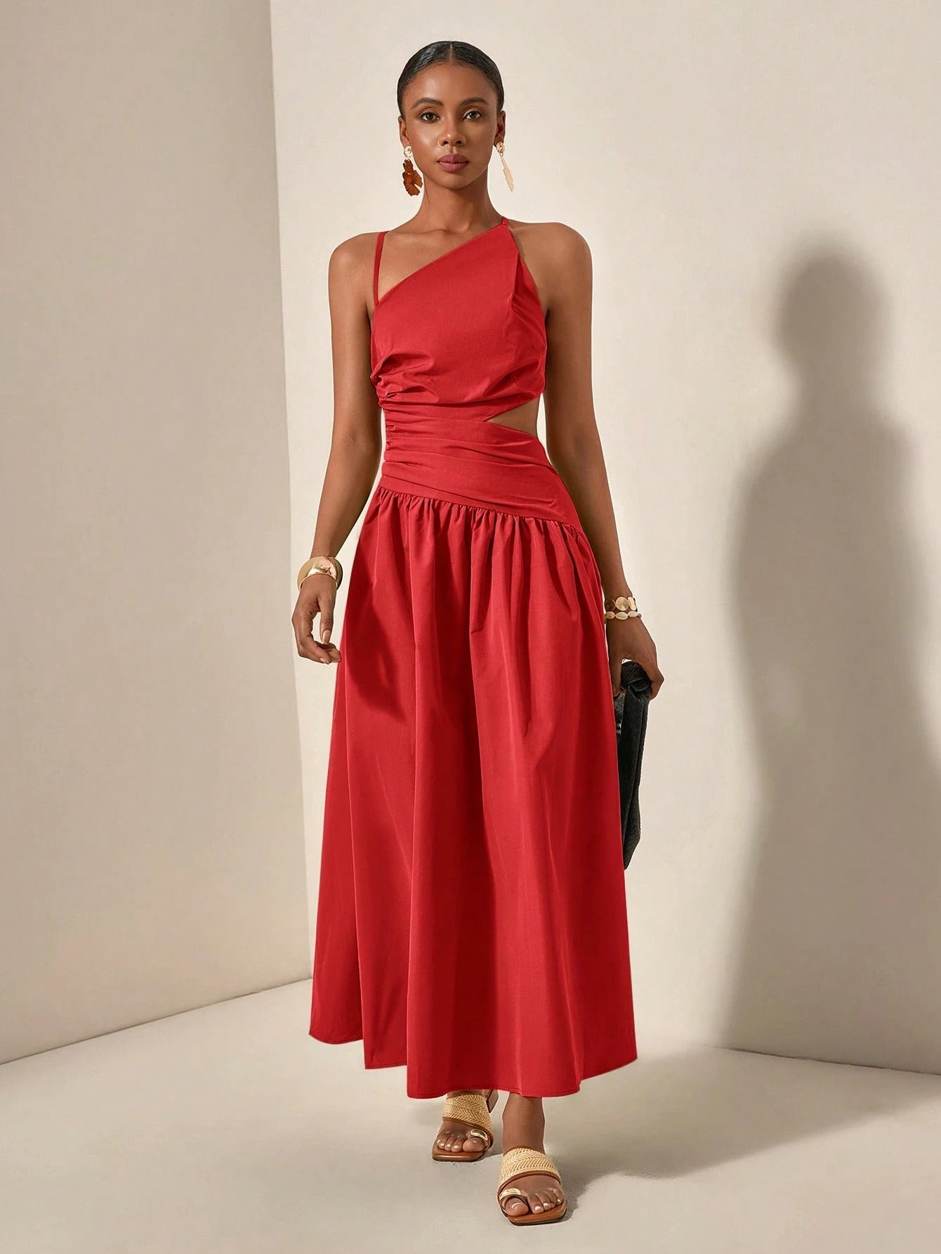 Asymmetric hollow waist maxi dress