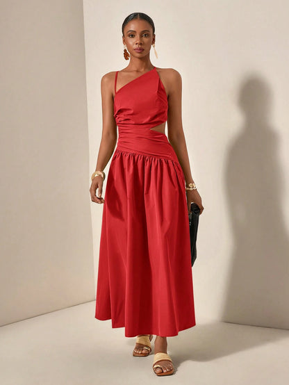 Asymmetric hollow waist maxi dress