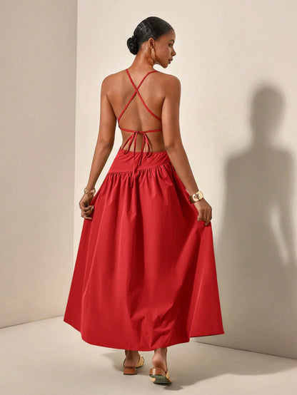 Asymmetric hollow waist maxi dress