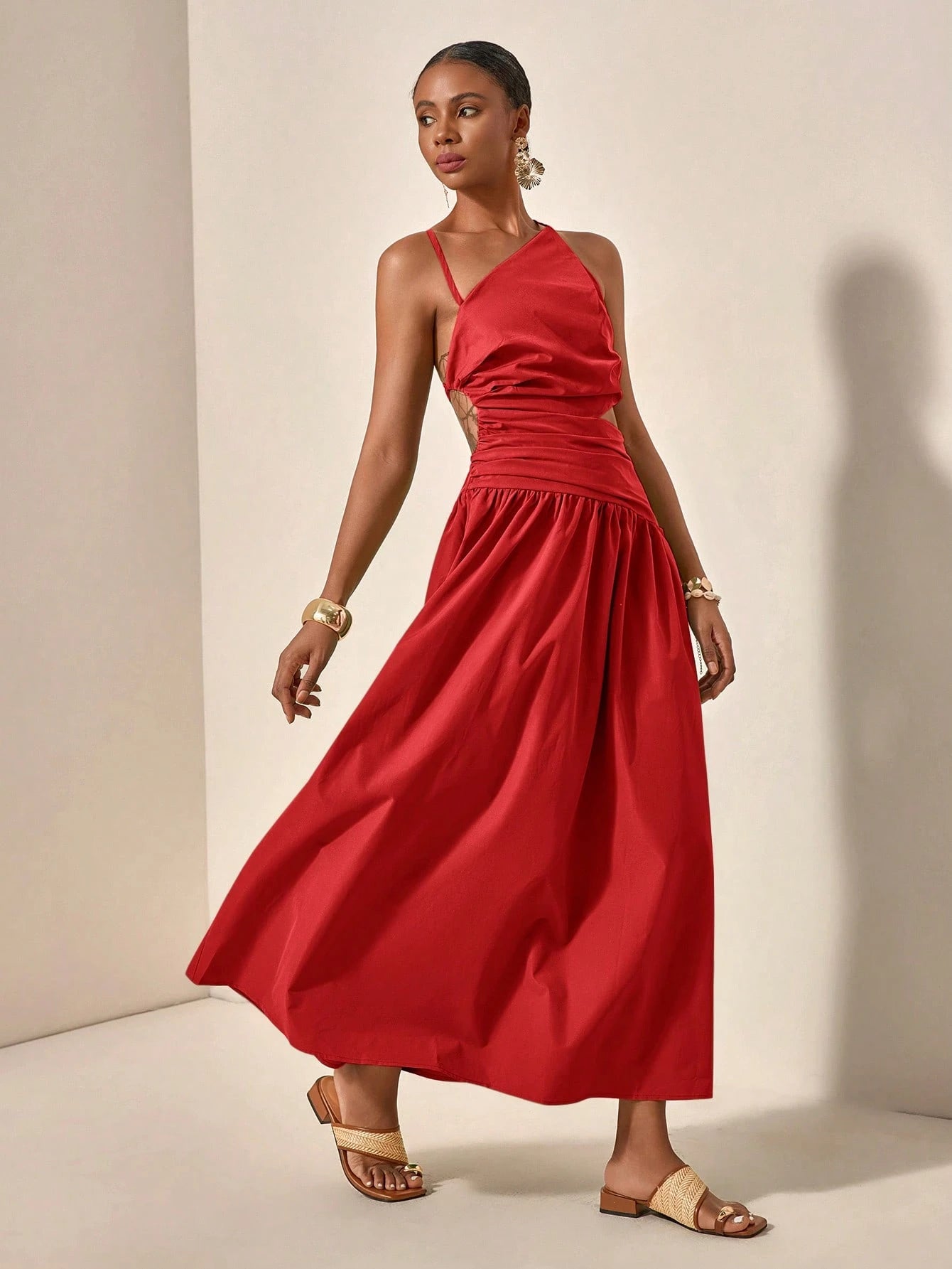 Asymmetric hollow waist maxi dress