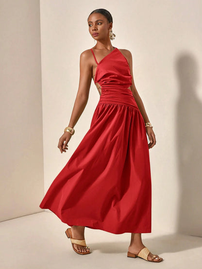 Asymmetric hollow waist maxi dress