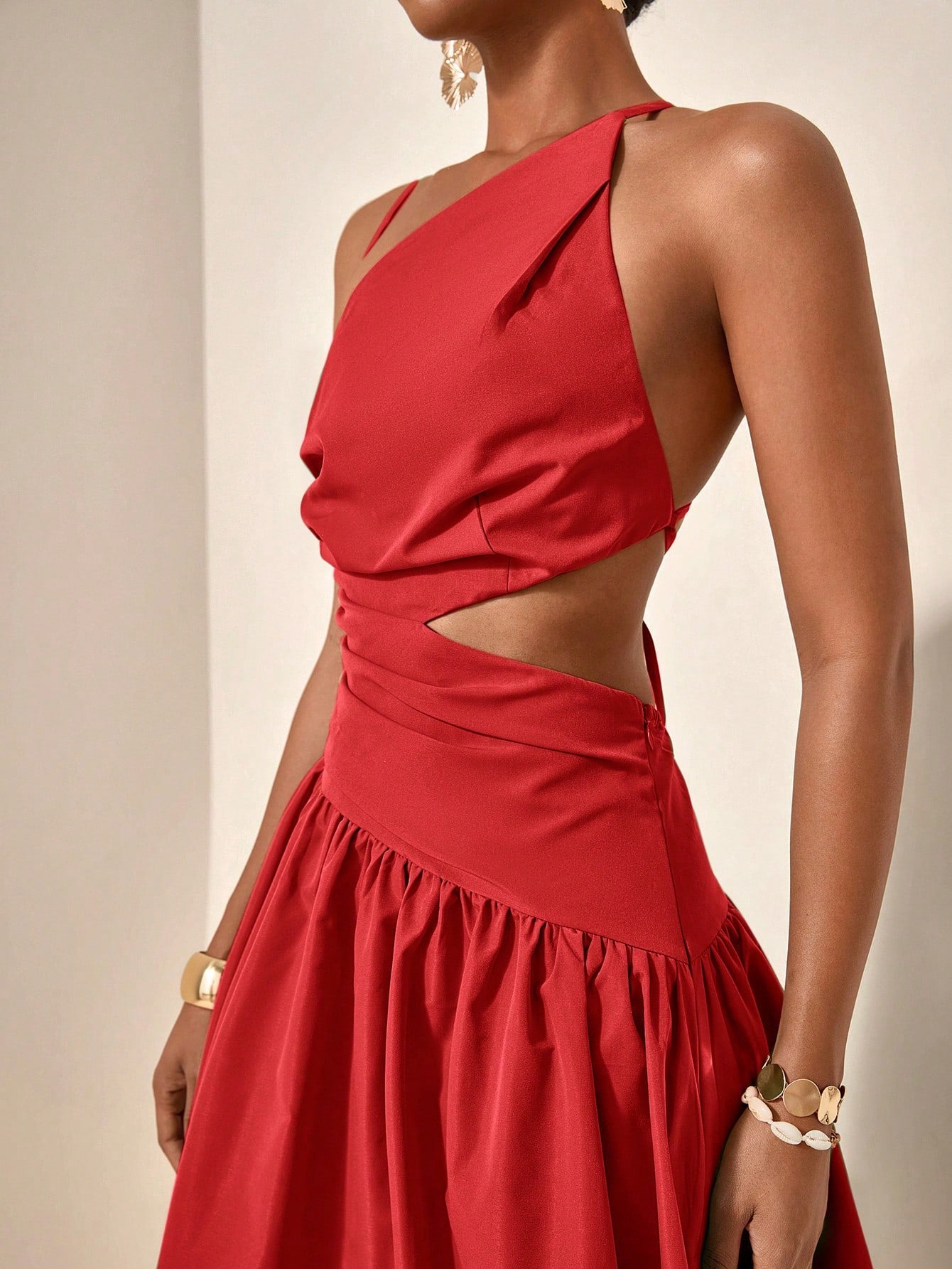 Asymmetric hollow waist maxi dress