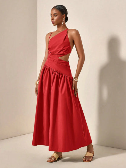 Asymmetric hollow waist maxi dress