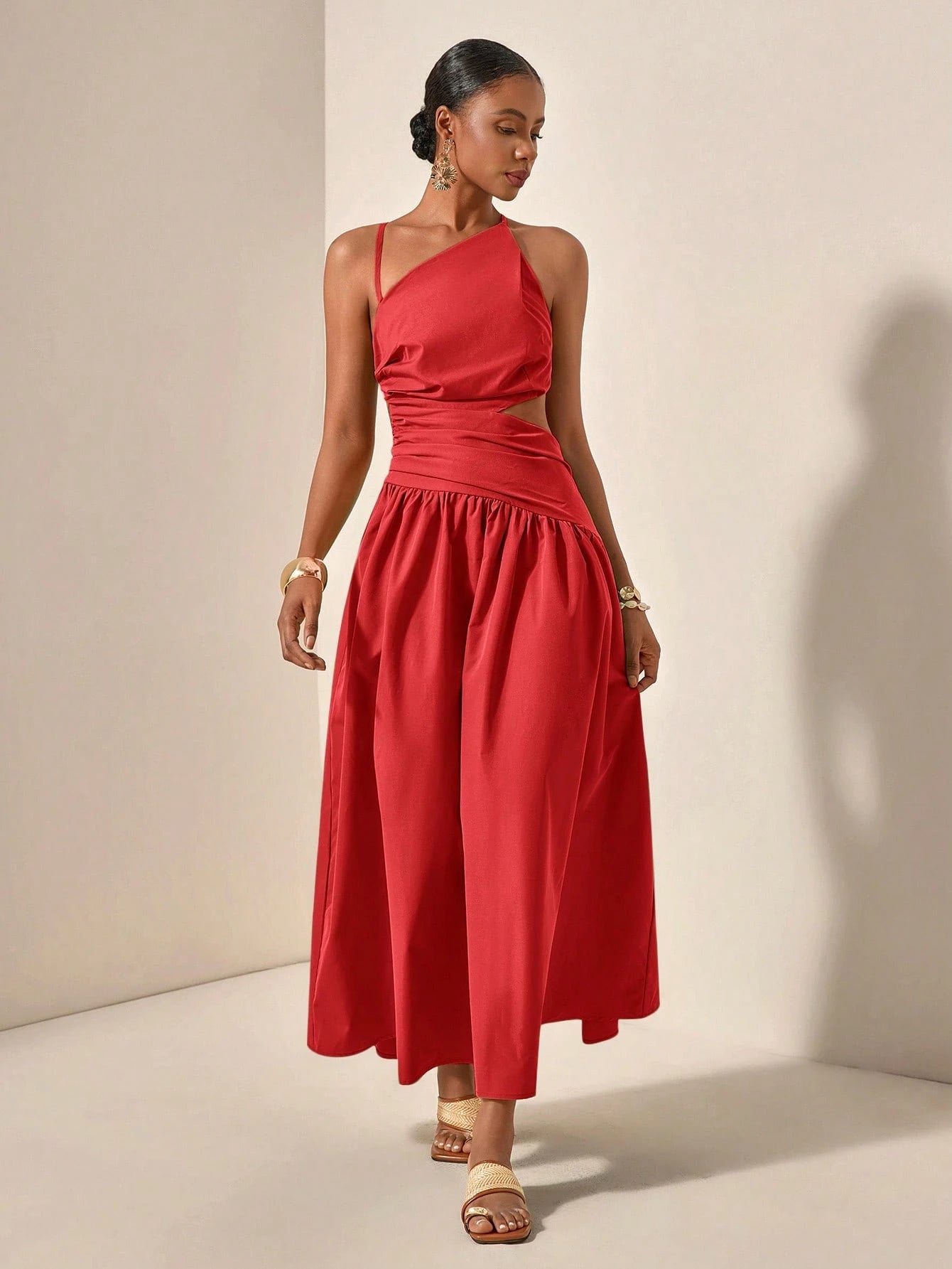 Asymmetric hollow waist maxi dress