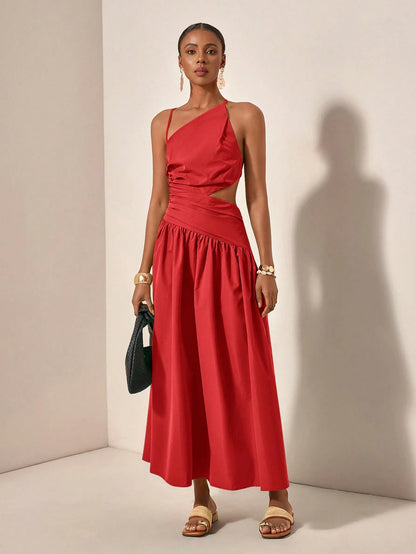 Asymmetric hollow waist maxi dress