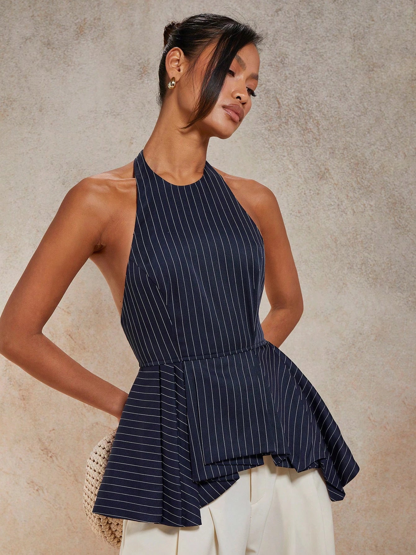 Striped sleeveless halter back tank top