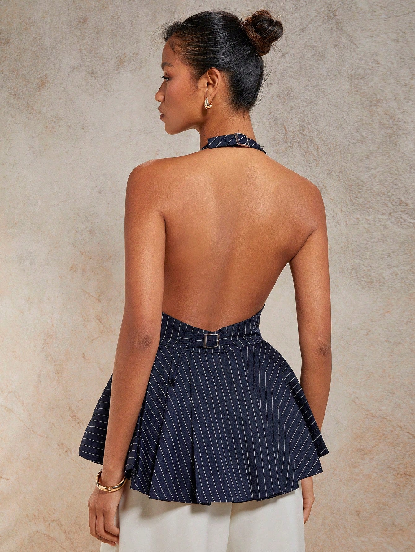 Striped sleeveless halter back tank top