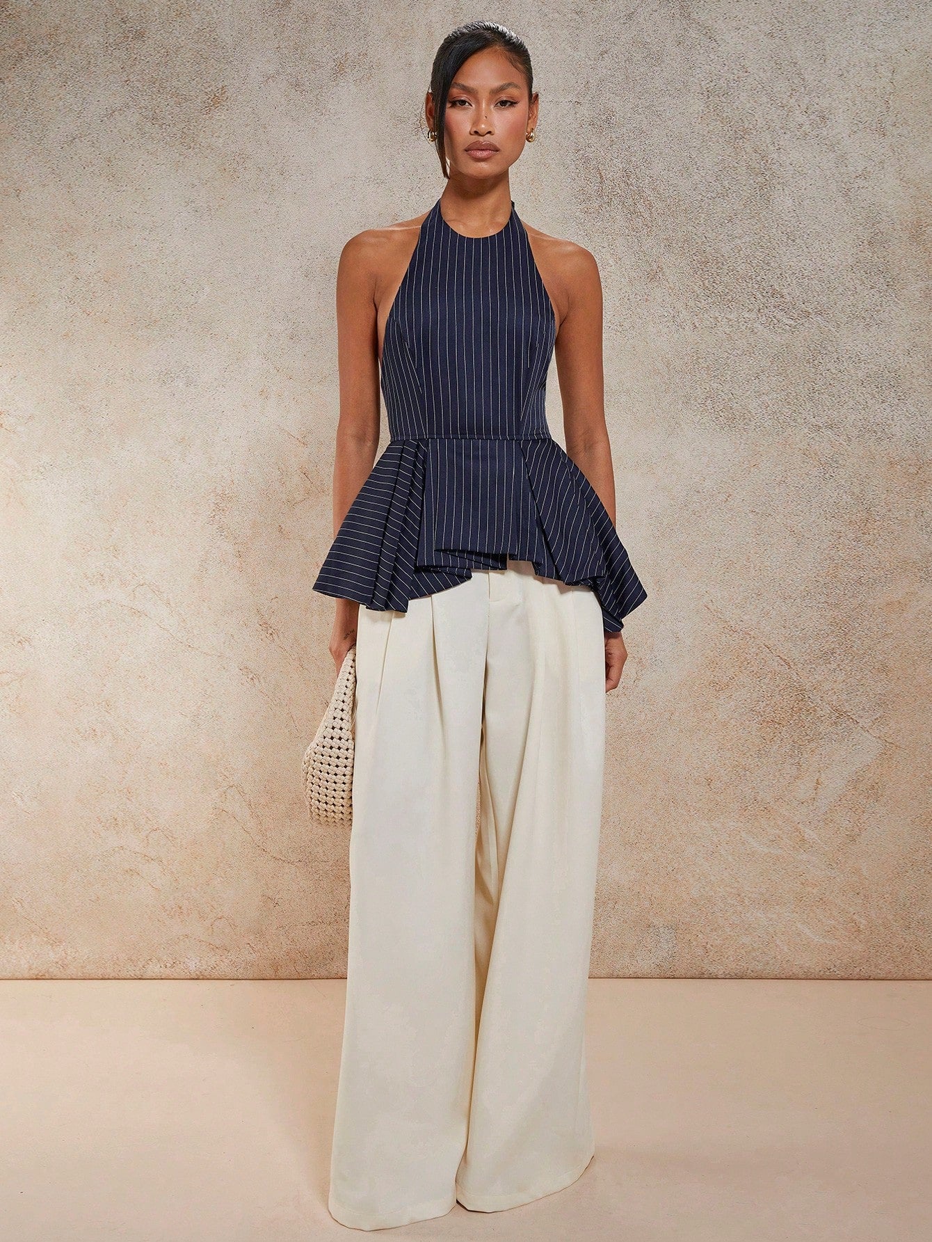 Striped sleeveless halter back tank top