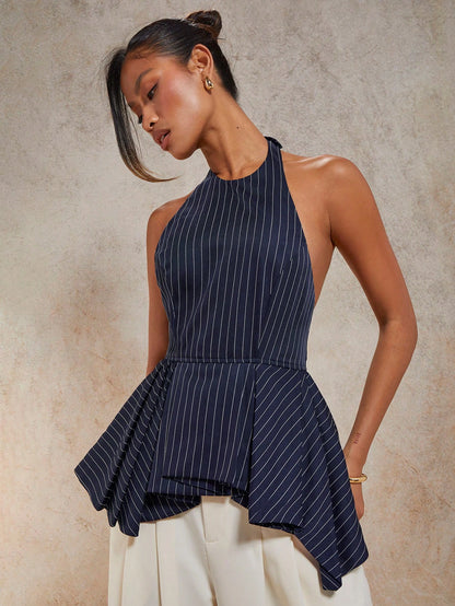 Striped sleeveless halter back tank top