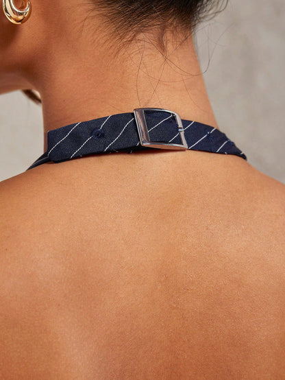 Striped sleeveless halter back tank top