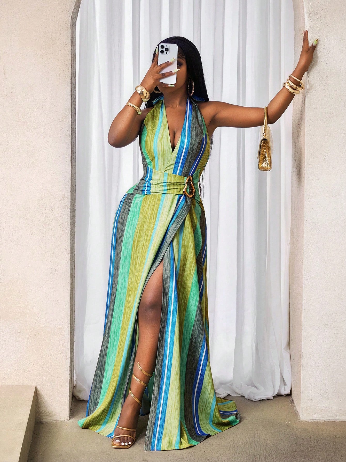 Halter high-slit maxi dress