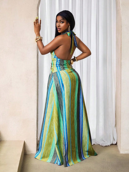 Halter high-slit maxi dress