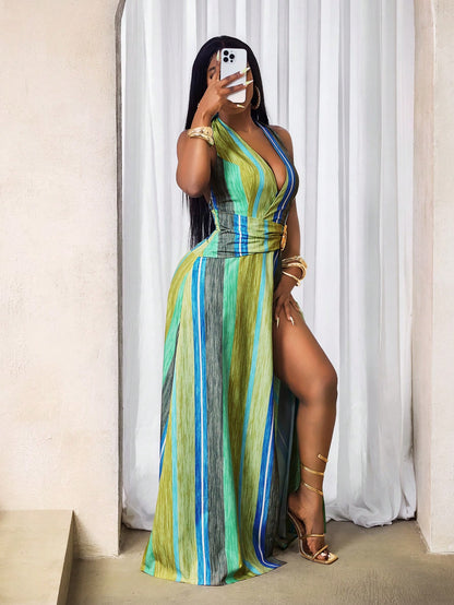 Halter high-slit maxi dress