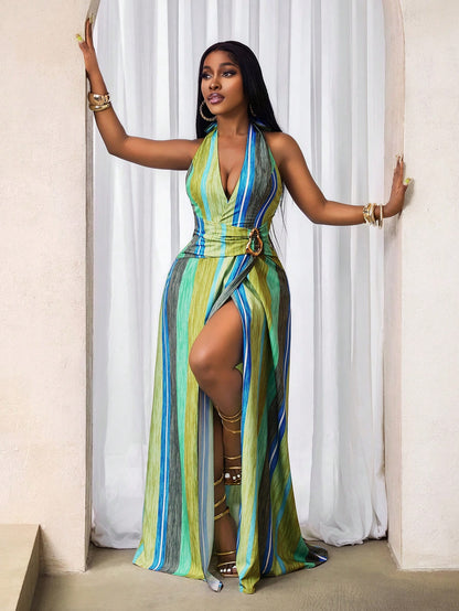 Halter high-slit maxi dress
