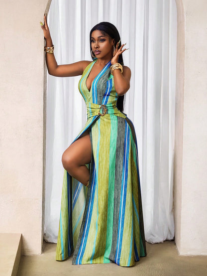 Halter high-slit maxi dress