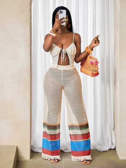 Tassel print flowy pants