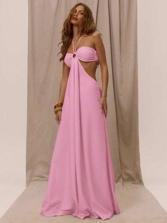 Halterneck Wide Leg Cutout Jumpsuit