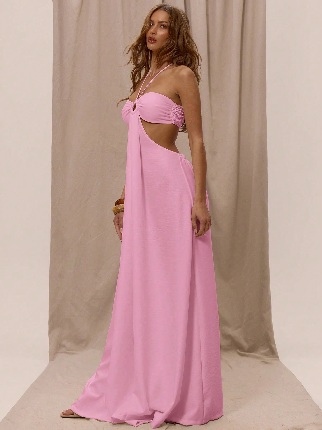 Halterneck Wide Leg Cutout Jumpsuit