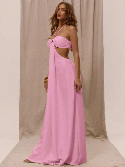 Halterneck Wide Leg Cutout Jumpsuit