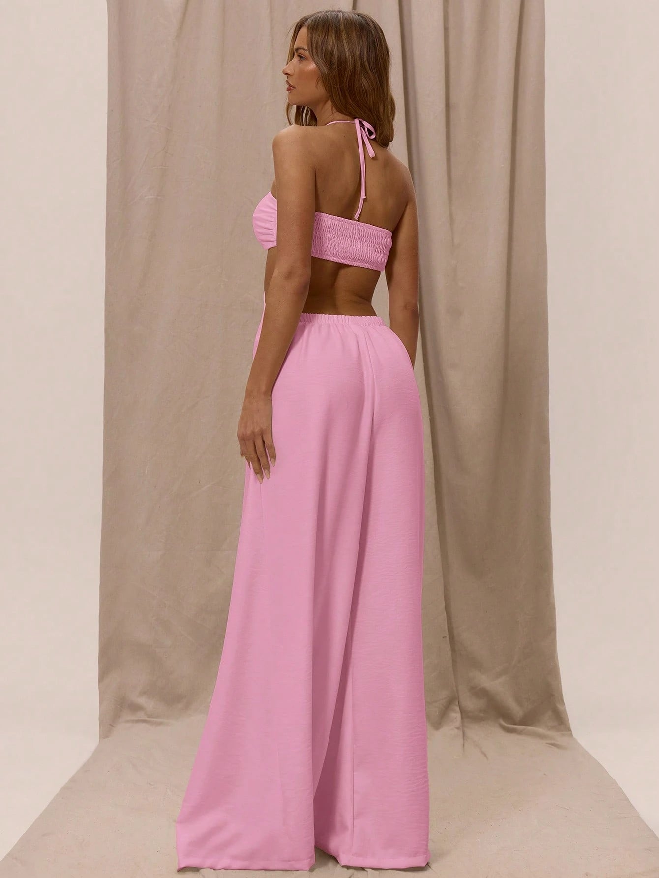 Halterneck Wide Leg Cutout Jumpsuit