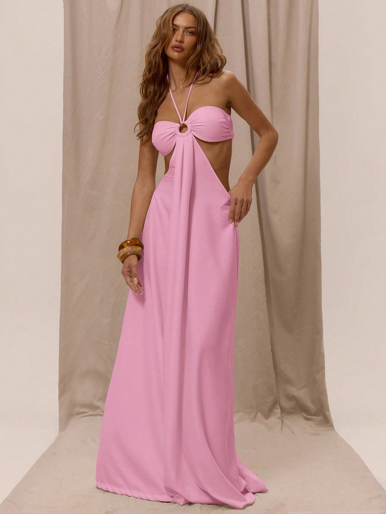 Halterneck Wide Leg Cutout Jumpsuit