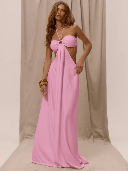 Halterneck Wide Leg Cutout Jumpsuit