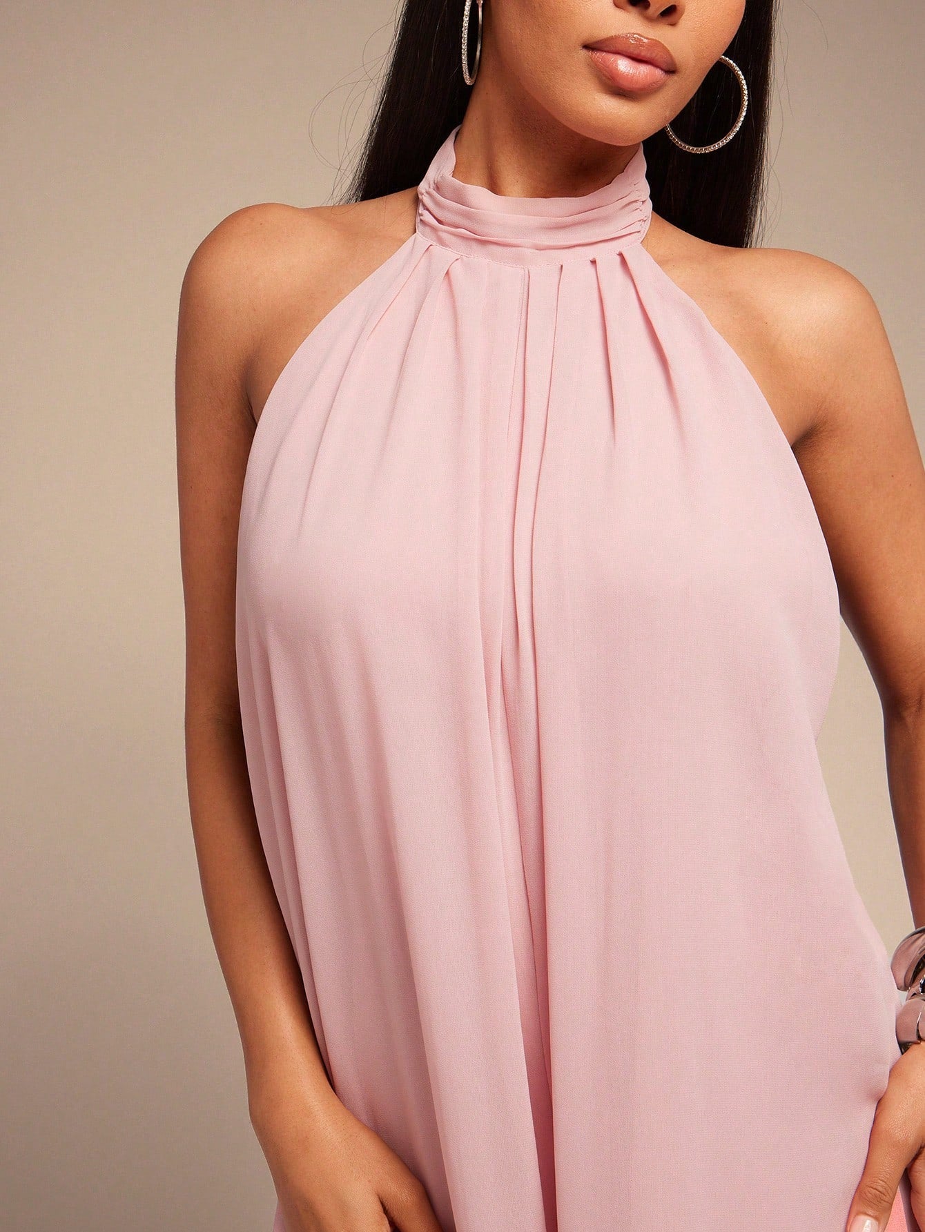 Chiffon Halter Open-Back Jumpsuit