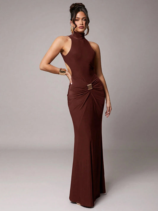 High Neck Backless Knit Dress