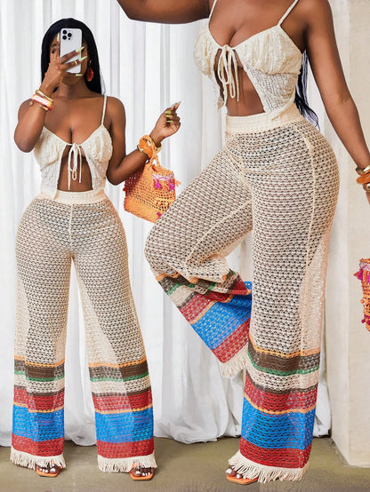 Tassel print flowy pants