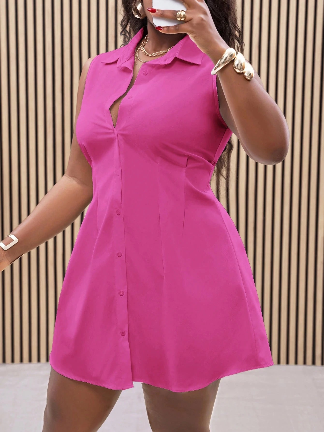 Plus Size Sleeveless Shirt Dress