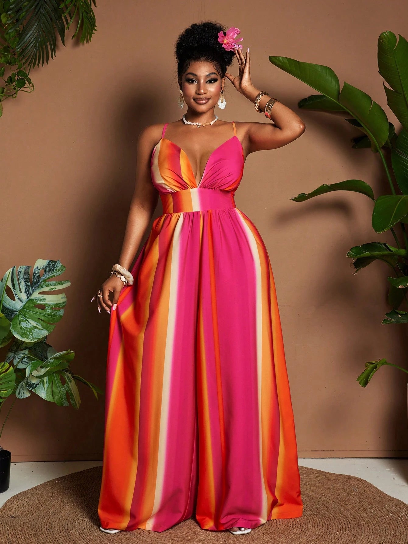 Plus size colorful wide leg jumpsuit