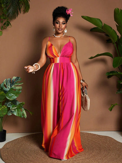 Plus size colorful wide leg jumpsuit