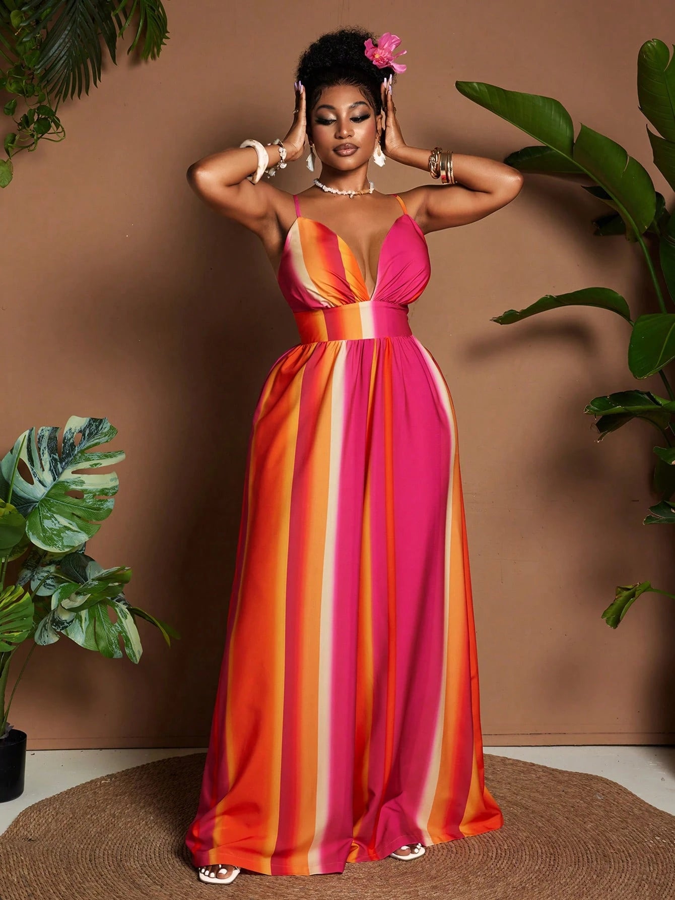 Plus size colorful wide leg jumpsuit