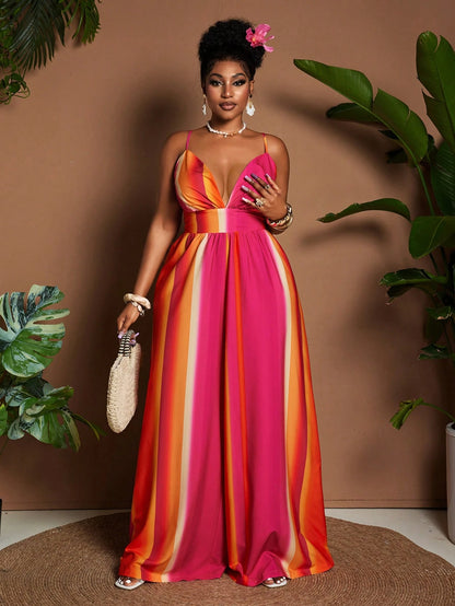 Plus size colorful wide leg jumpsuit