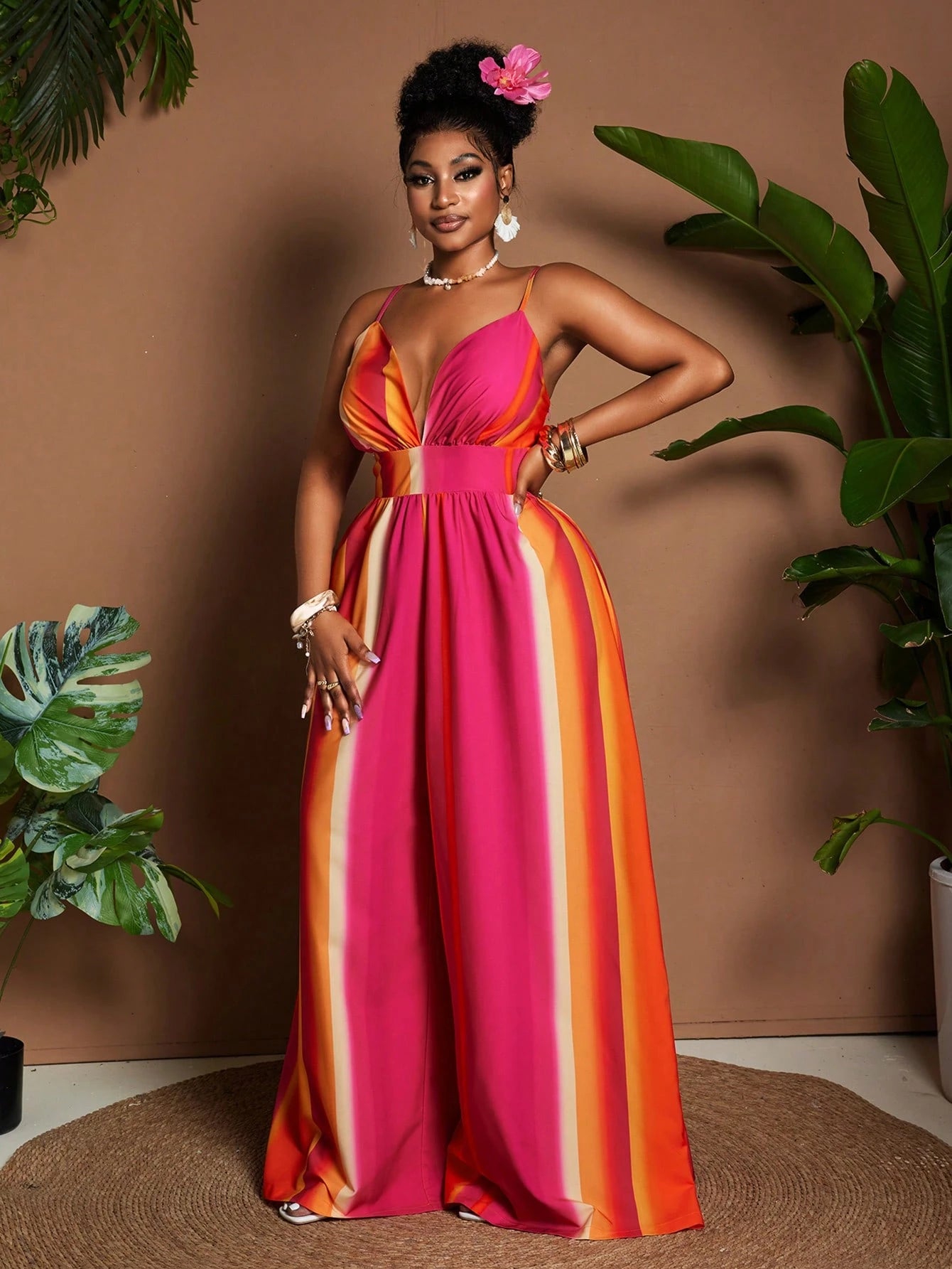 Plus size colorful wide leg jumpsuit