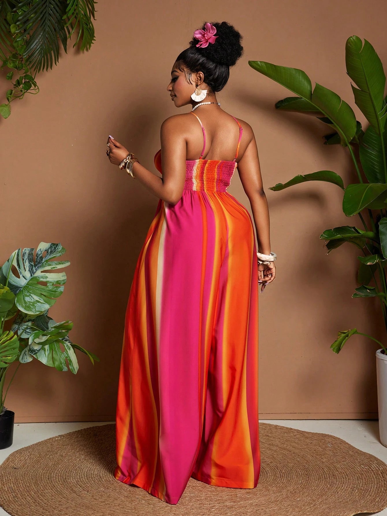 Plus size colorful wide leg jumpsuit