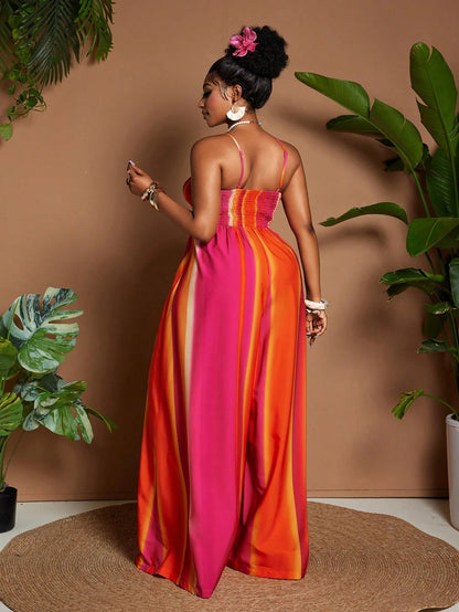 Plus size colorful wide leg jumpsuit