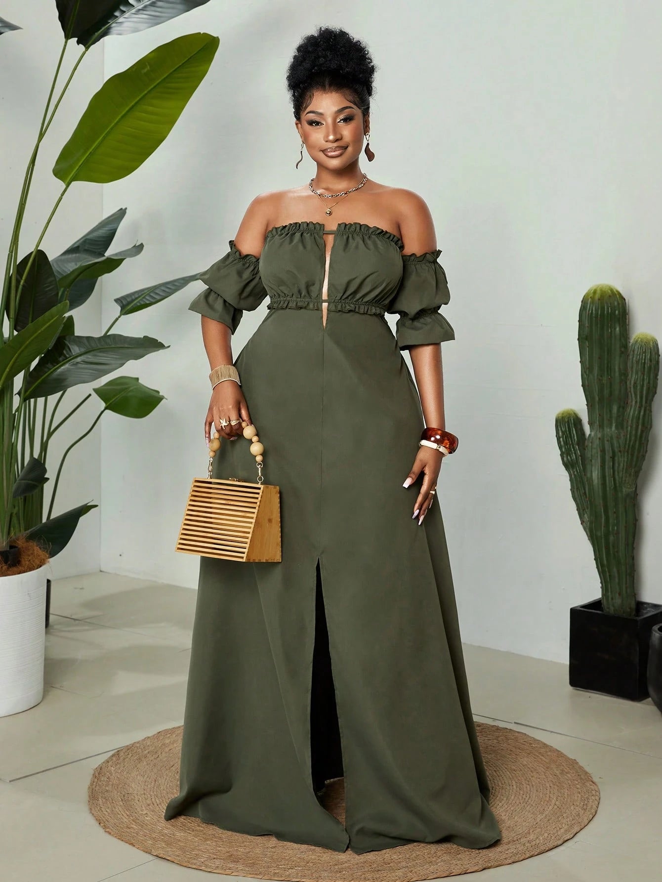 Plus-size off shoulder backless maxi dress
