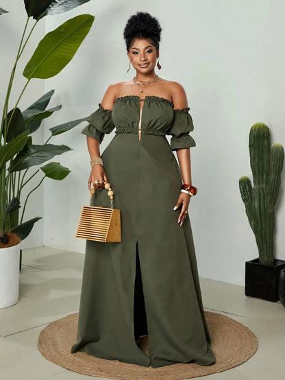 Plus-size off shoulder backless maxi dress